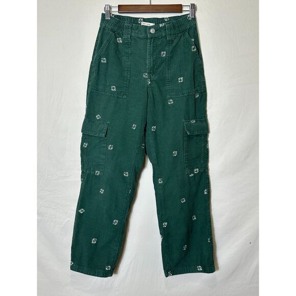 PacSun Green Corduroy Cargo Pants White Dice All Over Elastic Waist Size M - Picture 1 of 5